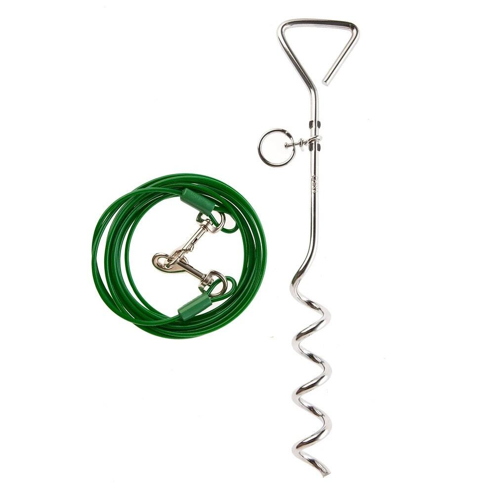 Top Paw 18" Spiral Stake & 15' Outdoor Tie Out Size Large Dogs 100 lbs Green NWT
